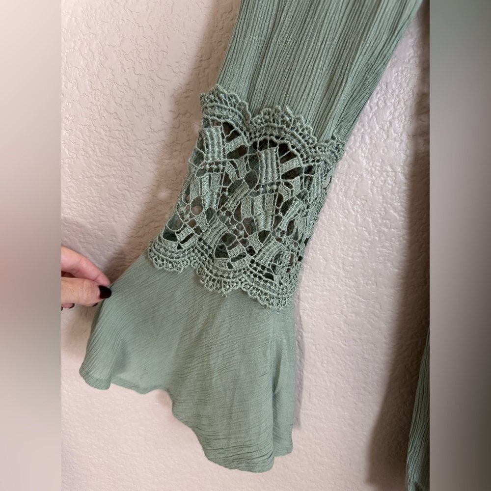 Free People Sunkissed Mini Dress in Light Sage Green size 4 Lace Details $118 - Picture 12 of 12